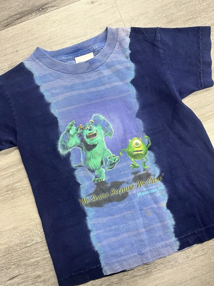 Vintage Disney Monsters, Inc Tie Dye Blue Tee Movie Promo T-shirt Size XXS - Image 4 of 4