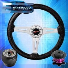 Metallic Black Deep Dish Steering Wheel + Purple Quick Release For 90-97 Miata