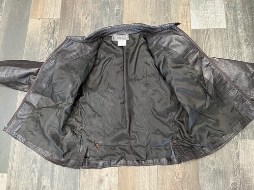 Chaqueta corta vintage de cuero Carlisle sin usar, en caja, cocodrilo talla mediana/grande marrón chocolate - Imagen 7 de 8