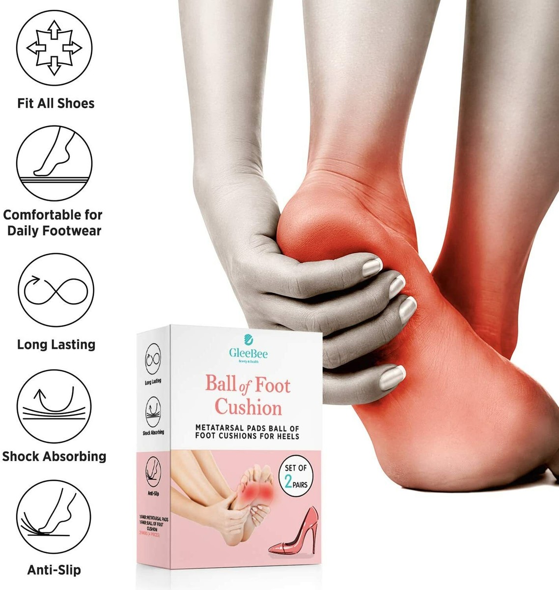 GleeBee Pack Metatarsal Pads Ball of Foot Cushions Neuroma Pad