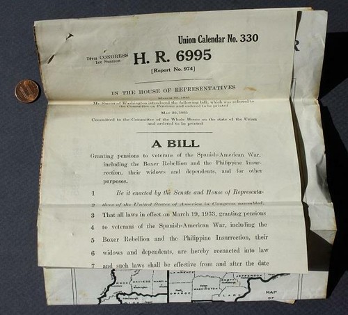 1935 US House of Representatives Spanish American War Boxer Rebellion Bill set-- - 第 1/1 張圖片