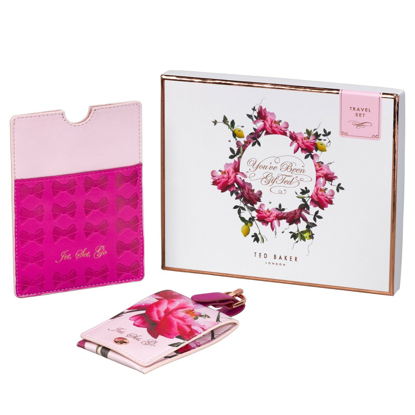New Ted Baker London Pink Citrus Blossom Passport Holder Luggage Tag Travel Set eBay