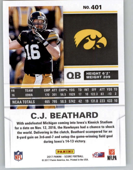 2017 Score #401 C.J. Beathard RC (ref 149777) - Image 2 of 2