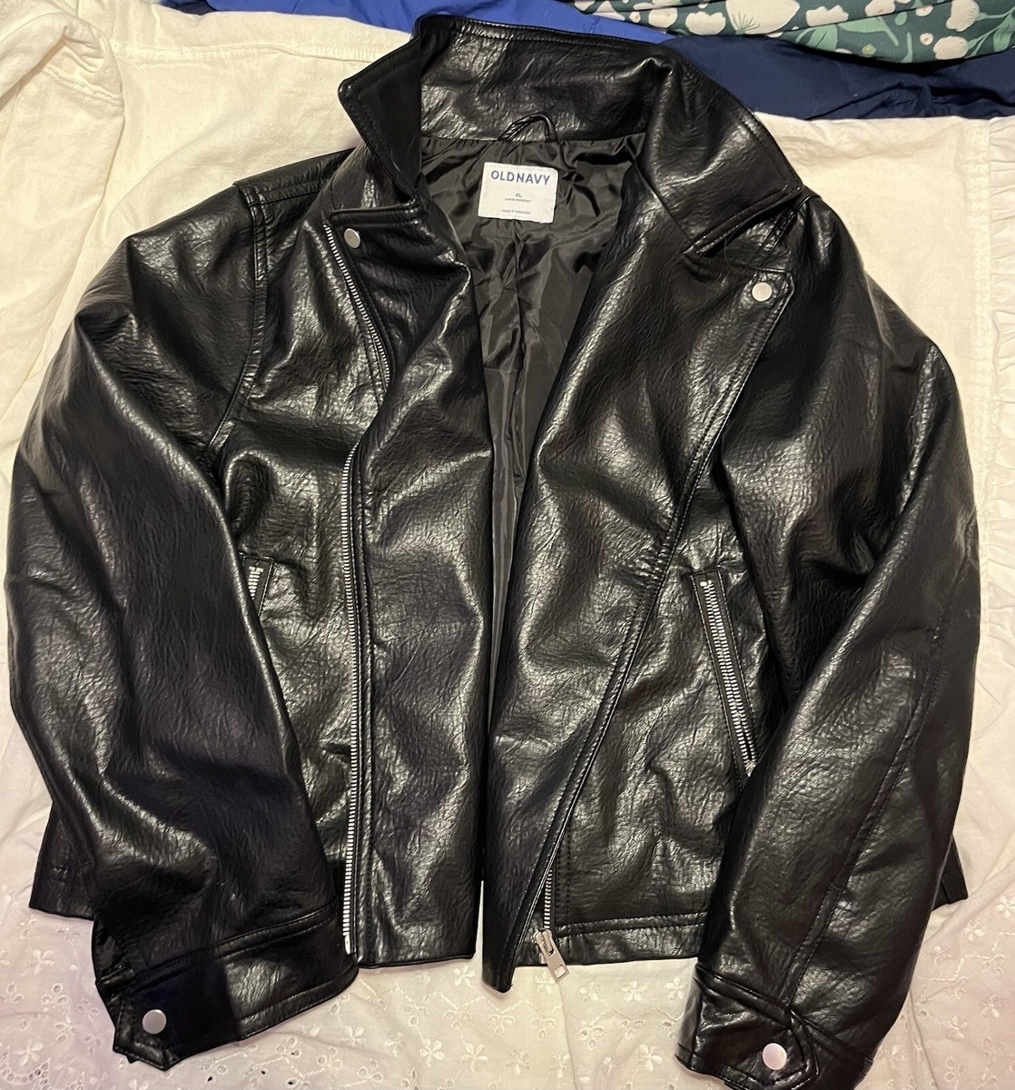 PRE OWNED OLD NAVY women's black Leather Jacket SIZE XL WORN