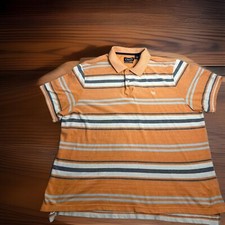 Chaps Polo Shirt Men  s XXL Orange Collared Preppy Natural Stretch Striped Casual