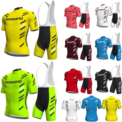 Herren Radtrikot Set Kurzarm Fahrradtrikot Trägerhose Reißverschluss Shimano Set