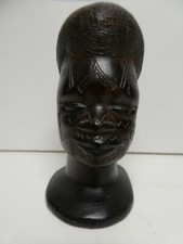 VINTAGE AFRICAN CARVED TIMBER HEAD BUST STATUE SOUVENIR HATARICRAFT KENYA