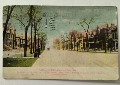 Chicago IL Illinois Ashland Blvd Looking North frm Jackson Blvd 1908 Postcard L2