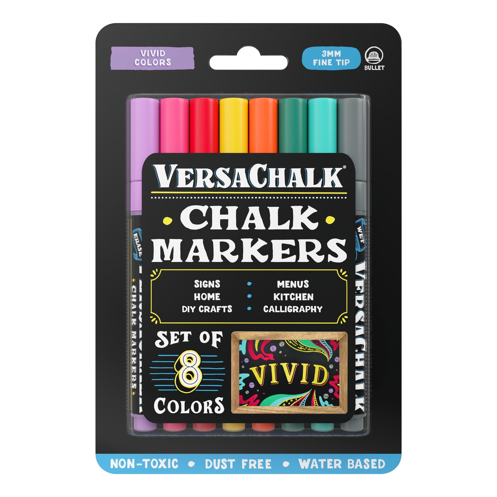 VersaChalk Vivid Liquid Chalk Markers, Pack of 8-3mm Fine Tip