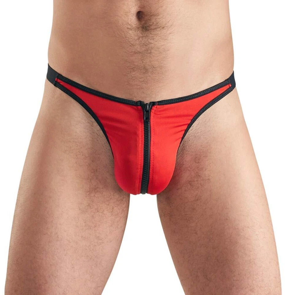 ORION Herren String - sexy Slip für Männer, mit Reißverschluss, rot/ schwarz - Bild 2 von 4
