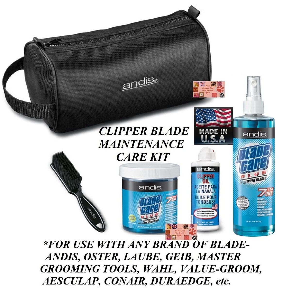 ANDIS CLIPPER BLADE CARE MAINTENANCE KIT SPRAY,DIP WASH,OIL