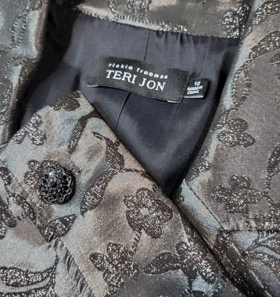 Chaqueta Blazer Rickie Freeman para Teri Jon Gris Floral Doble Ventilación Talla 12 Foto 4 de 4