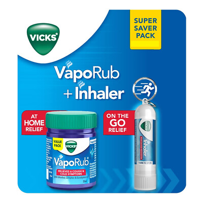 Vicks VapoRub + Inhaler  Relieves Cold Cough Blocked Nose Body ache Muscular str