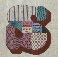Needlepoint hand painted canvas Initial S 4 seasons 18  sq TS Designs NEW VTG