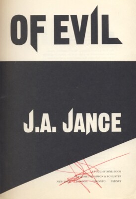 SIGNED J A Jance HAND OF EVIL Ali Reynolds MYSTERY Killer ARIZONA First Edition