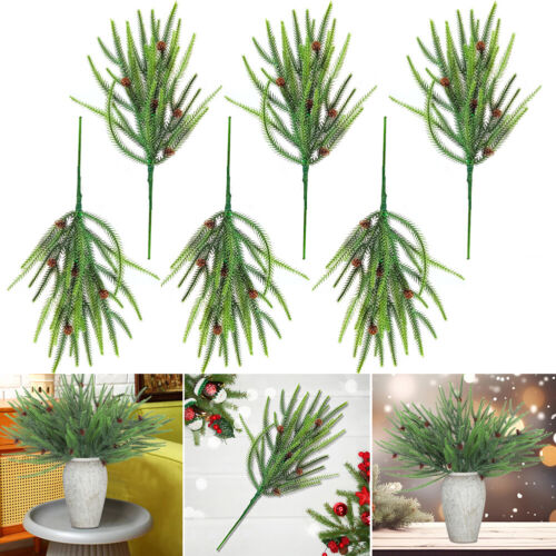 6Pcs Faux Pine Leaves 45cm Artificial Cedar Branches for Xmas Tree DIY Ornament - Picture 10 of 15