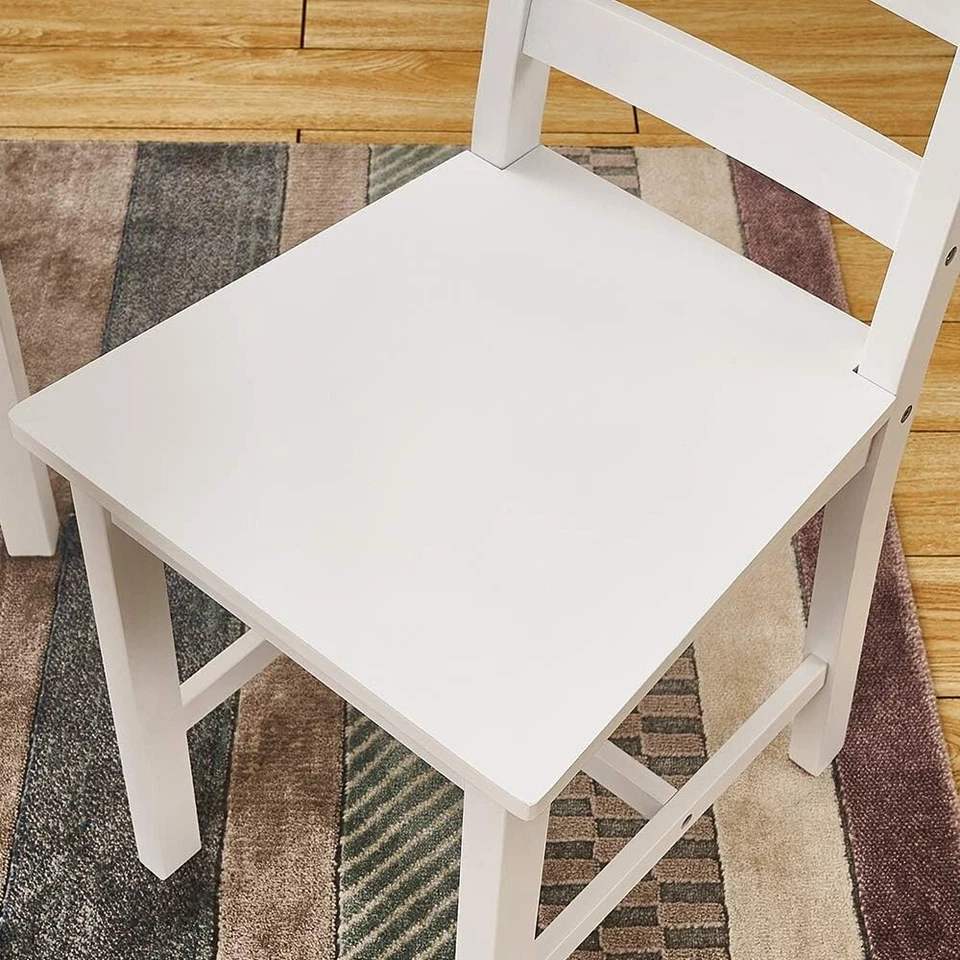 Small White Wooden Dining Table And 4 Chairs Set Kitchen Room Rustic Pine - Image 3 of 4