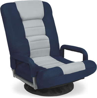 360° Swivel Gaming Chair with Lumbar Support & Adjustable Backrest - Blue/Gray