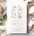 GIRLS CHRISTENING BAPTISM INVITATIONS - PINK ROSES CROSS - 10 PACK PERSONALISED