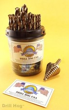 29 Pc Cobalt M42 Drill Bit Set 1/16-1/2" 1-3/8 Cobalt Step Drill Drill Hog USA