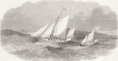 IRLAND. Erris Fischerdorf Rettungsboote, Erreter 1851 alter antiker Druck