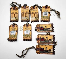 9~Primitive~Handmade~Farmhouse~Linen Cardstock~Penny Rug~Gift~Hang~Tags