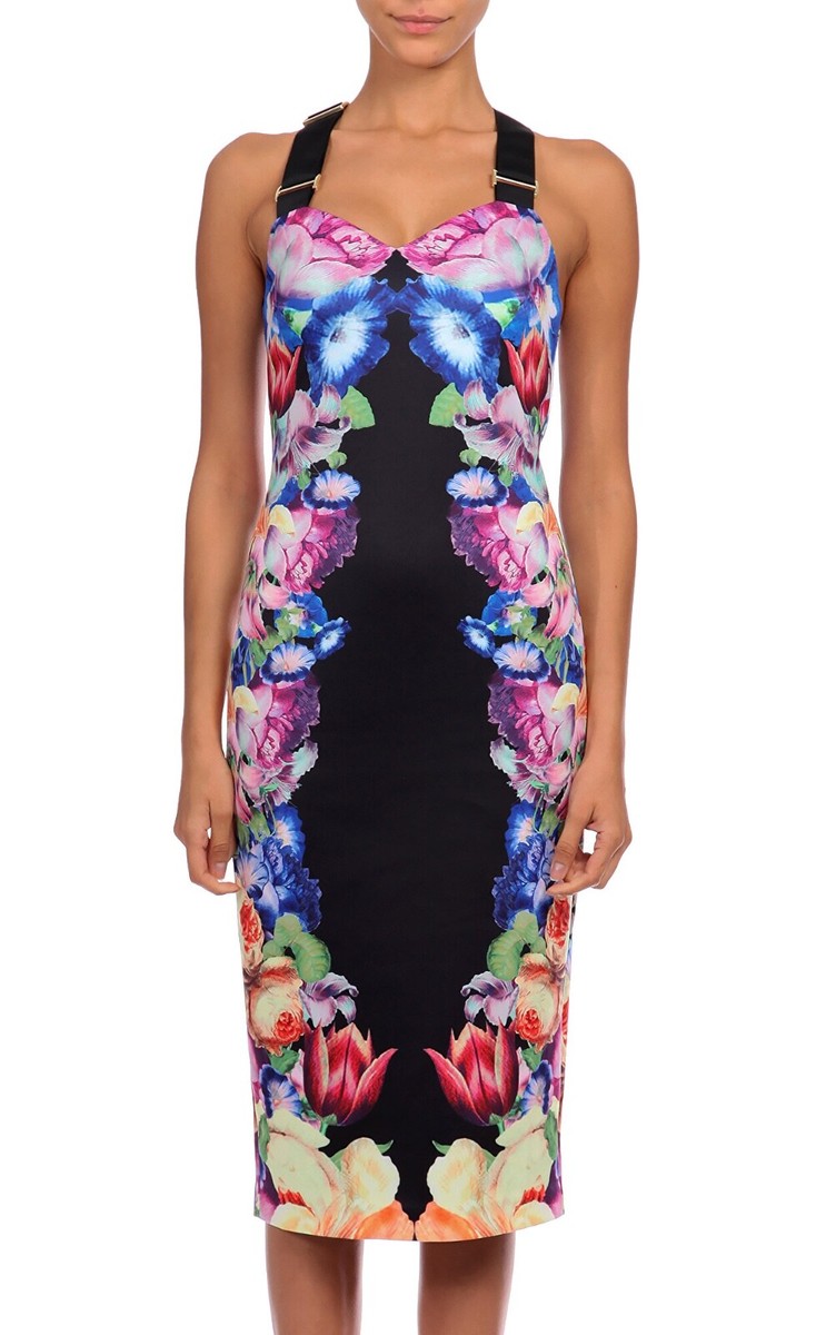 Ted Baker Floral Buckle Black Dress Full Zip Size L | eBay
