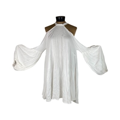 Free People Womens Drift Away Tunic In White Size M Balloon Sleeves High Neck