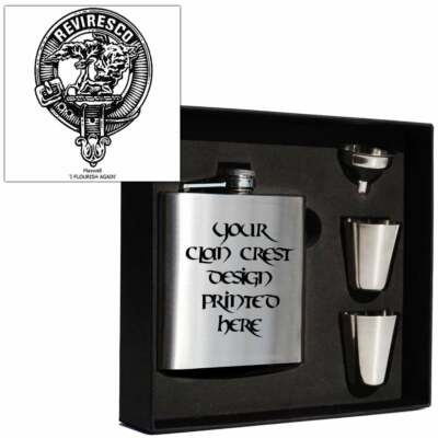 Art Pewter Maxwell Clan Crest 170ml Flachmann Box Set (S) HF6 S-C84 Schottische