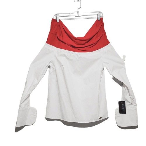 Spirito Womens White Blouse Red Cowl Neck Long Sleeve Small - Picture 5 of 11
