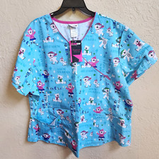 Scrubstar Christmas Top Women 3XL Blue Scrub Shirt Polar Bears Snowflakes Snow