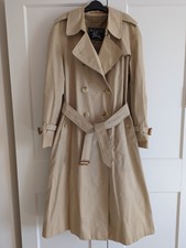 Burberry Vintage Women Tartan Haymarket Cotton Blend Beige Trench Coat 14 Petite