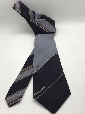 Pierre Balmain MensTie Black Gray Stripe Crepe Silk Handmade in Italy Necktie