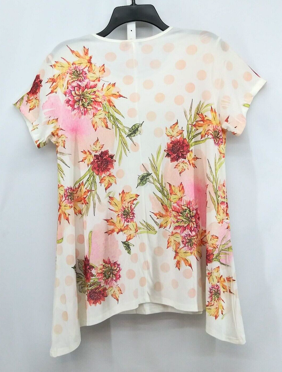 Coco's Closet Shirt Womens Large White Floral Short Sleeve