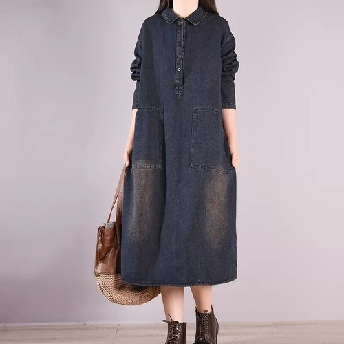Denim Dress Sleeve Korean.Korean Fashion Long Sleeves Lapel Collar Button Down Autumn Denim Dress ...