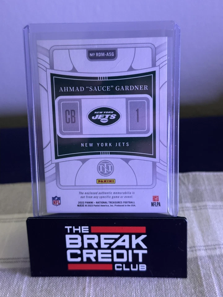2022 National Treasures AHMAD "SAUCE" GARDNER Rookie RC Dual Patch /99 NY JETS - Image 2 of 3