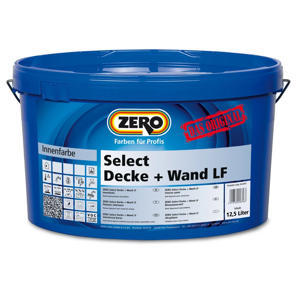 ZERO Select Decke + Wand LF Wandfarbe Innenfarbe Profiqualität 12,5 L ALTWEIß