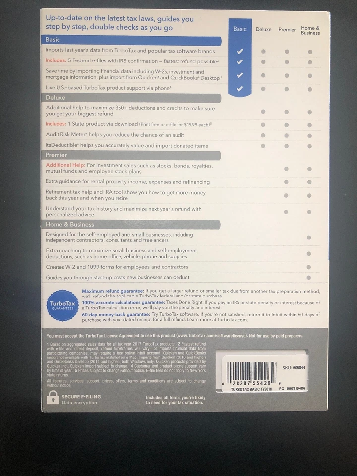 2018 Tax Year Turbo Tax Basic Federal Windows/Mac NEW Sealed - Image 2 of 3