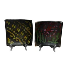 Pair of Handcrafted Mexican Burnished Clay Plates Folk Art Pottery Tonala Style