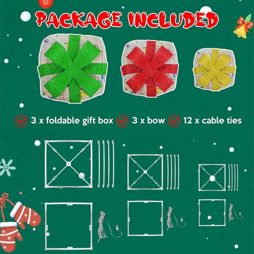 Costway Set of 3 Christmas Lighted Gift Boxes Pre-lit Present Decoration with - Picture 7 of 7