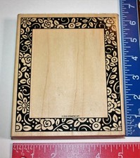 STAMPIN' UP LARGE BORDER FRAME 5" X 6" DARK FLORAL LEAF DESIGN WOOD MOUNTED
