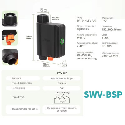 SONOFF SWV Wasserventil Zigbee Wasserhahn Smart Irrigation Controller System Tim