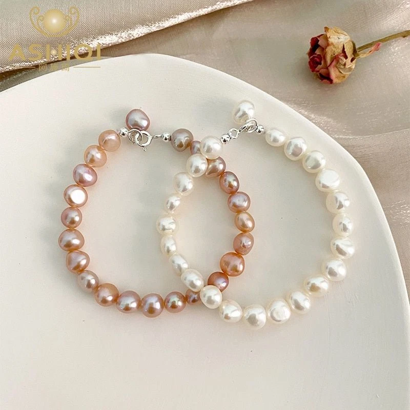 Natural Baroque Pearl Bracelets 925 Silver Button Pearls Bracelet Women Jewelry