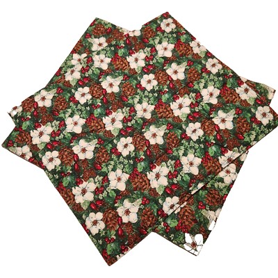 Handmade Christmas Quilted Table Squares Set Of 2 Festive Berry Pine Cone Floral