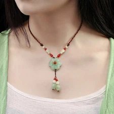 Jade Flower Pendant Carved Jewelry Necklace Luxury Real Natural Green