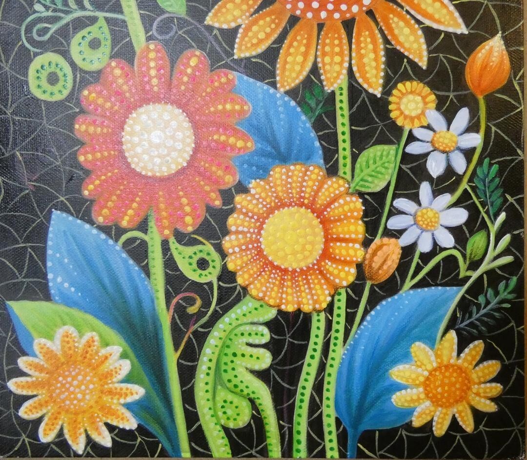 Oil painting with frame Yayoi Kusama F6 [Flowers] Hand-painted