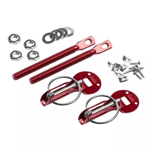 Sparco Red Hood Pins Hairpin Style Steel Anodized Pair Incl. Hardware Universal - Picture 2 of 9