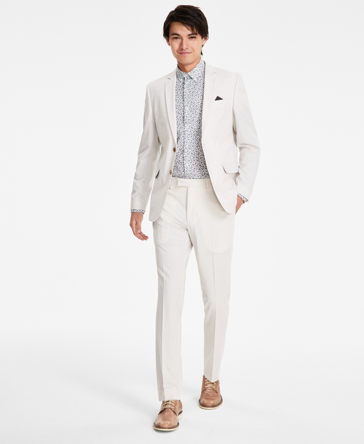 Nick Graham Mens Slim fit 2 Piece Suit 44 L 36 Waist Tan Solid Stretch 22790₽