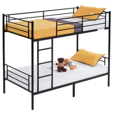 LEADZM Black Iron Bunk Bed Heavy Duty Twin Over Twin Size Bed for Bedroom