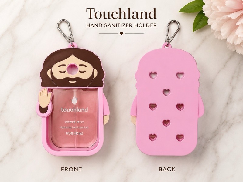 Touchland Hand Sanitizer Holder Pink Jesus Silicone Case Keychain Holder New